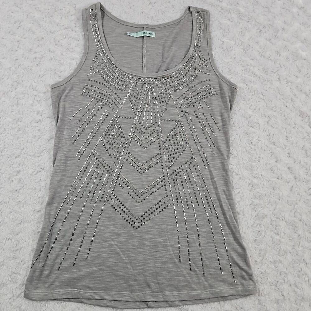 Maurice's womens size small silver bedazzled studded riveted gray tank top